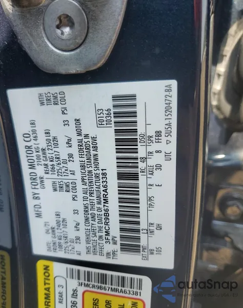 2021 Ford Bronco Sport Big Bend из США, поврежденный, VIN 3FMCR9B67MRA63381